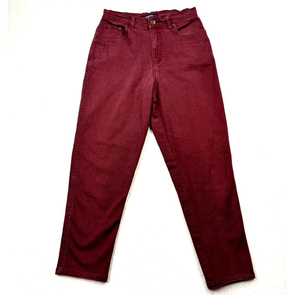 Vintage Bill Blass Jeans Womens 29 Burgundy High Rise Tapered Leg Stretch Denim
